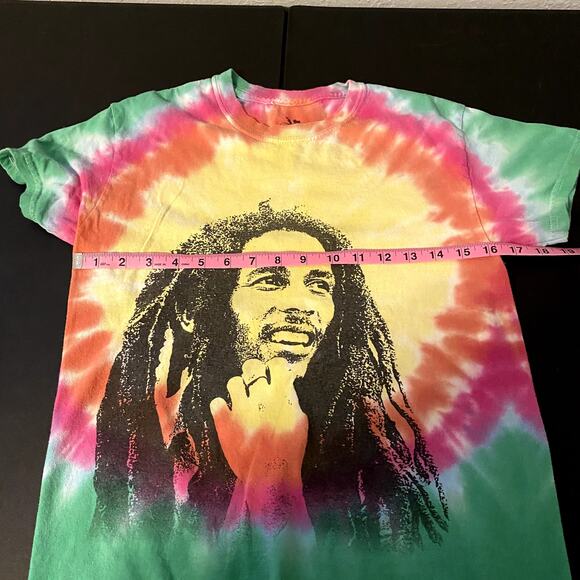 Small Zion Bob Marley Tie Dye Shirt Yellow Red Green Short Sleeve Graphic Tee - Picture 5 of 6